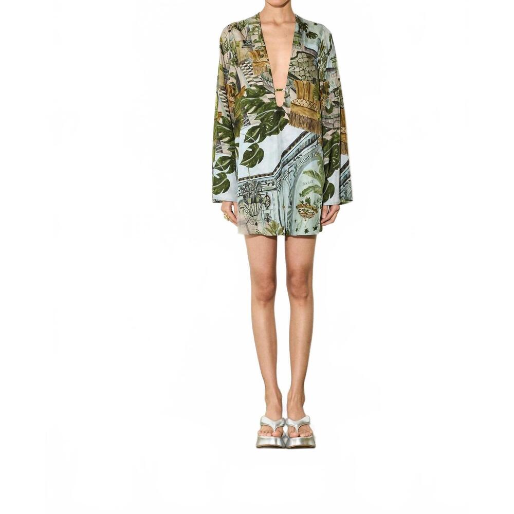 NEW ISLA & WHITE lori silk deep v-neck tunic mini dress in mezzanine